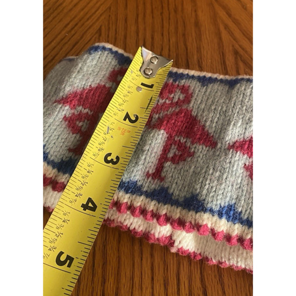 Vintage Sarita Wool Knitted Headband Flamingo Pattern Pink Blue White 80s Ski - Picture 10 of 10